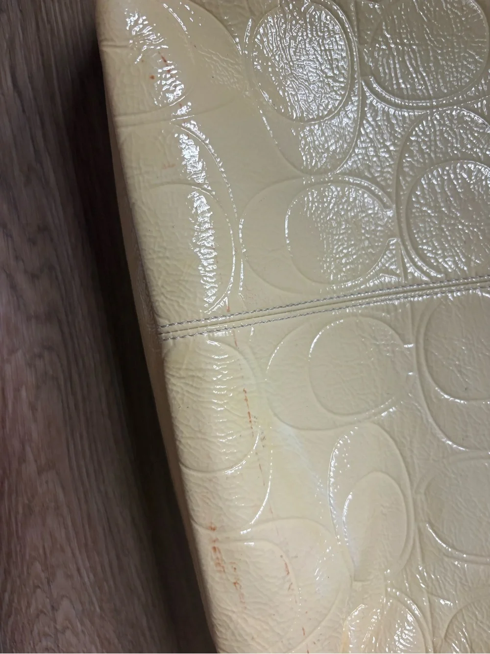 Coach Pale Yellow Patent Leather Signature Tote